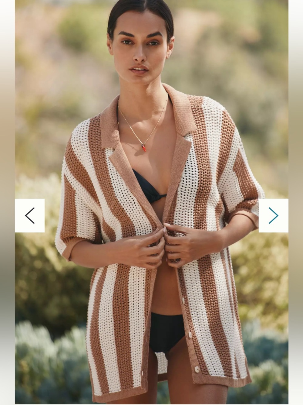 New Anthropologie Knit Crochet Surf Brown White Retro Resort Cover Up Boho Shirt